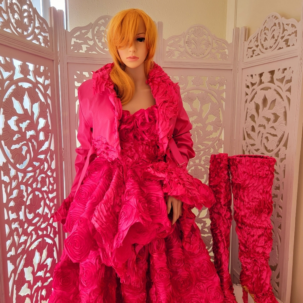 The "CALLIA" Hot Pink Wedding Ballgown Set (Jacket & Boots Included)